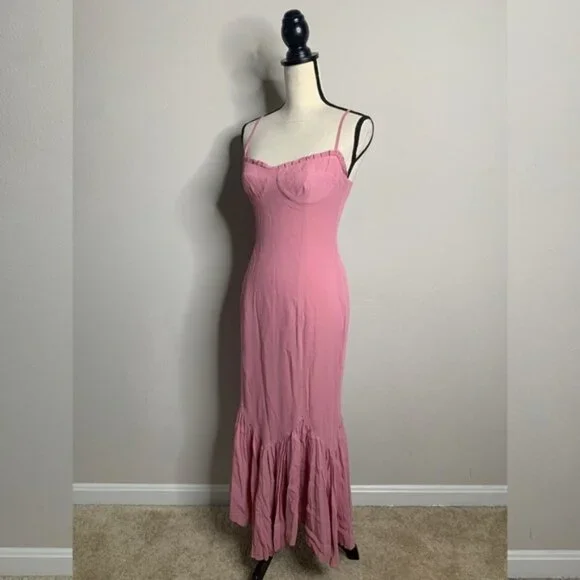Reformation Aiko Pink Pleated Hem Midi Dress - Picture 7 of 14
